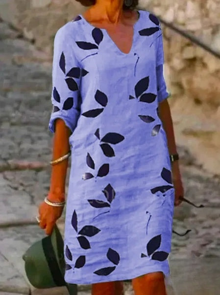 Robe basique pour femmes avec manches mi-longues et imprimé floral