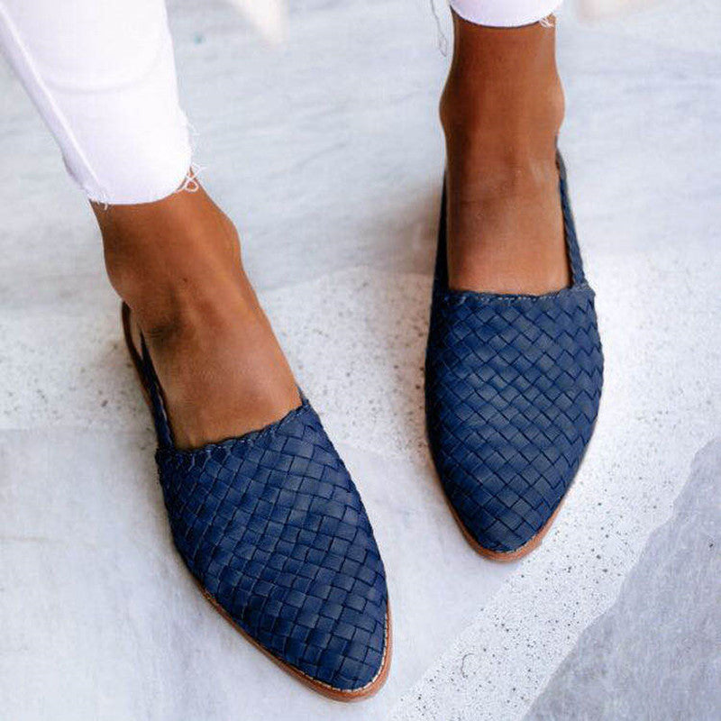 Chaussures Slingback en Cuir Tressé avec Talon Plat et Bride Arrière pour Femme