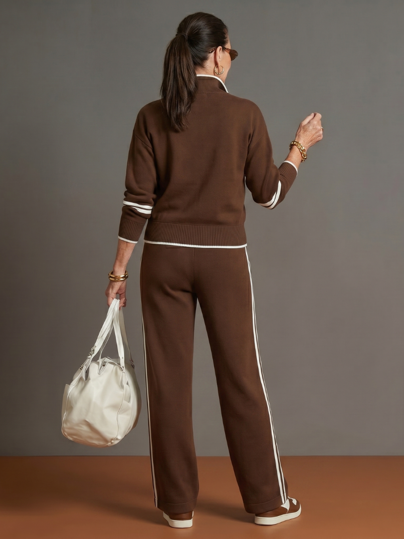 Pluie | Ensemble de Pantalon à Rayures Latérales à Manches Longues avec Col Zippé