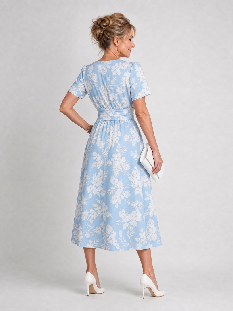 Marion | Robe Midi à Manches Courtes en Imprimé Floral