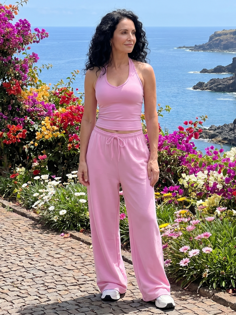 Helena | Ensemble Top Sans Manches à Encolure Arrondie et Pantalons à Jambes Larges