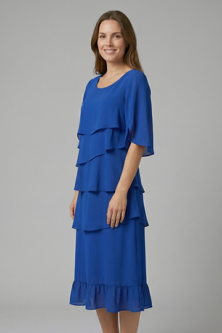 Robe Midi Femme avec Manches Fendues et Détails Volants
