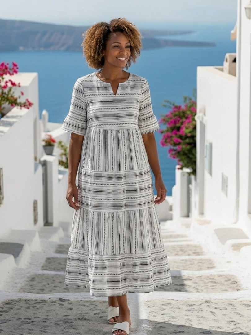 Parisa | Robe midi à manches courtes à rayures à volants