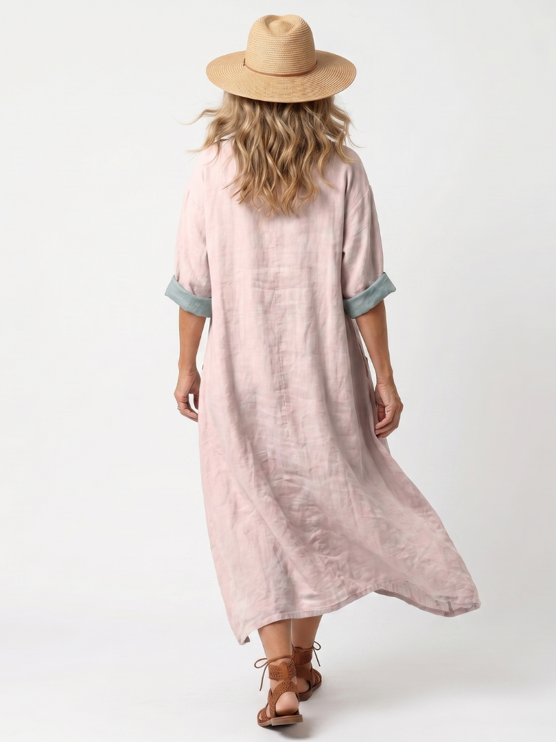 Kenza | Robe Midi Détente avec Panneaux Brodés et Poches