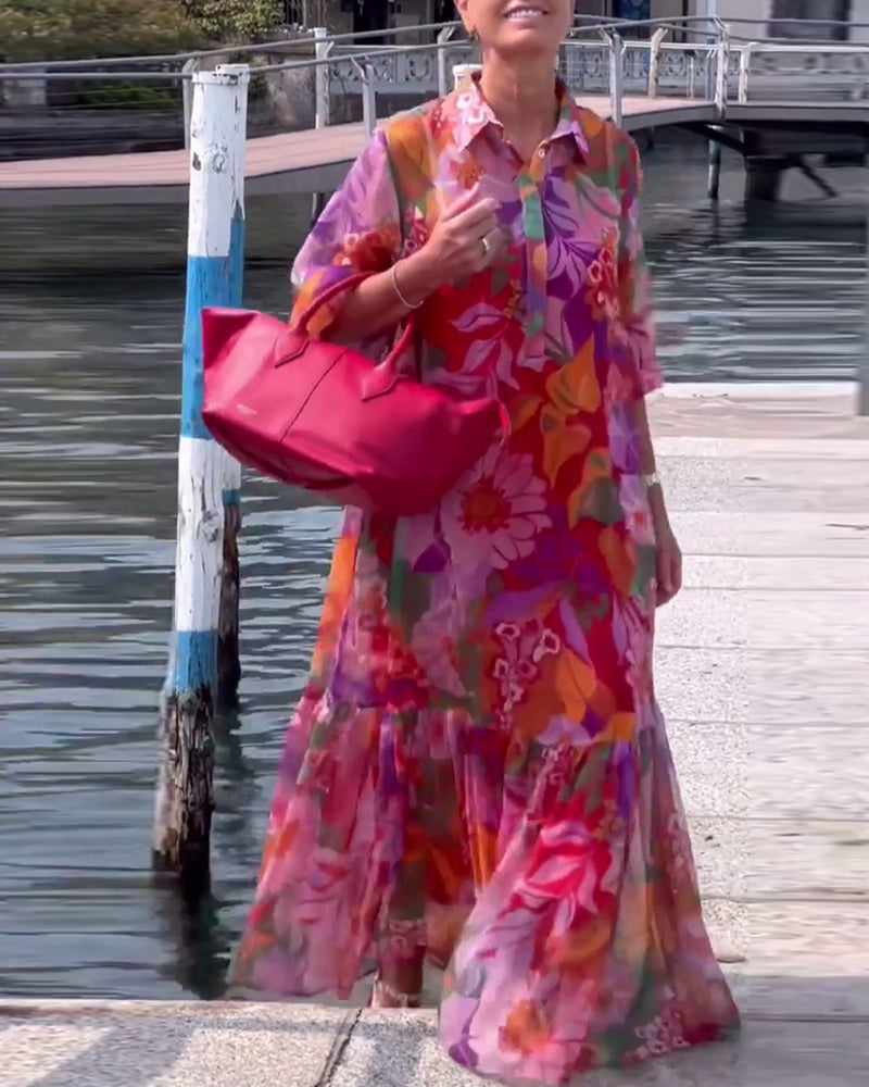 Helena | Robe imprimée colorée avec des manches lanternes amples