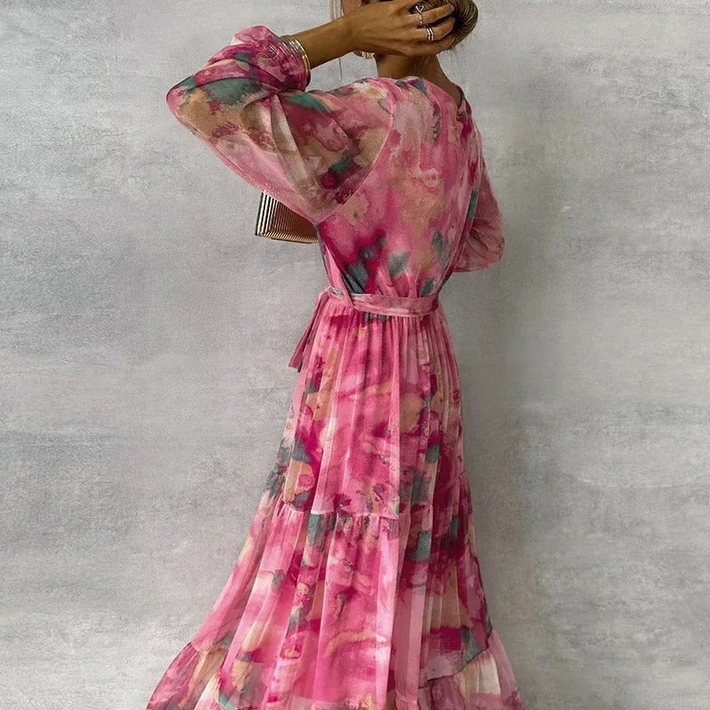 Echoarchiv | Élégante robe maxi à manches longues avec motif floral