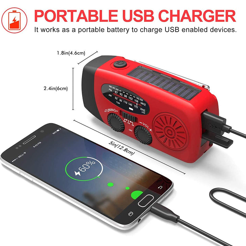 Radio d'Urgence Autonome – Manivelle, Solaire, Lampe de Poche & Batterie Externe – Radio FM/AM, Indispensable en Cas de Catastrophes et d'Urgences