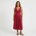 Robe Midi Femme Élégante Col V Taille Cintrée
