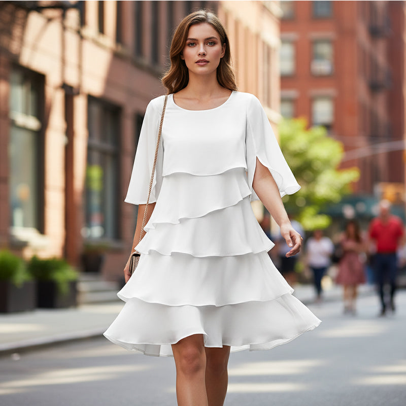 Robe à couches chic avec manches bouffantes pour femmes