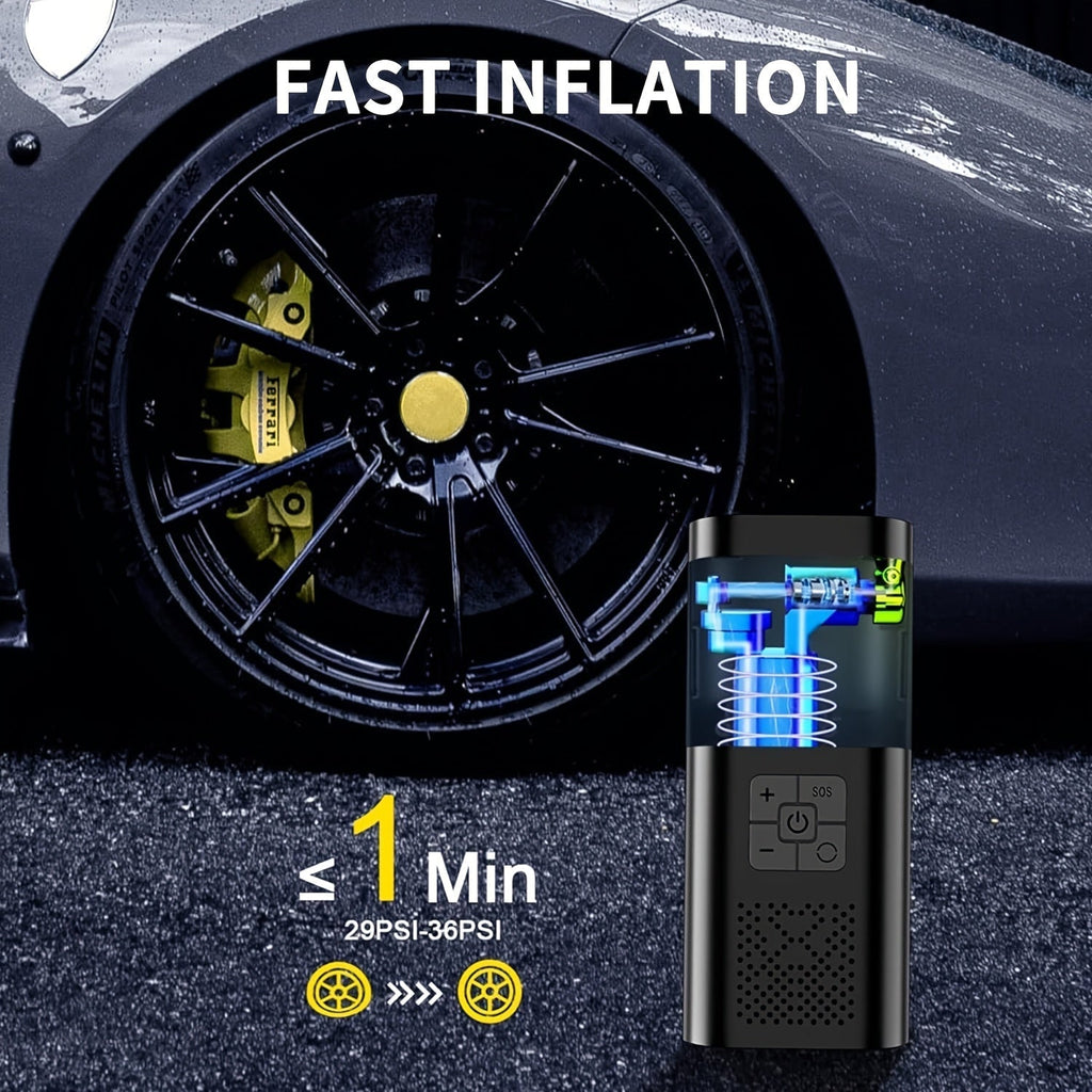 Compresseur d'air portable avec écran LCD et lumière LED – Gonfleur 150 PSI pour voitures, vélos et équipements de sport