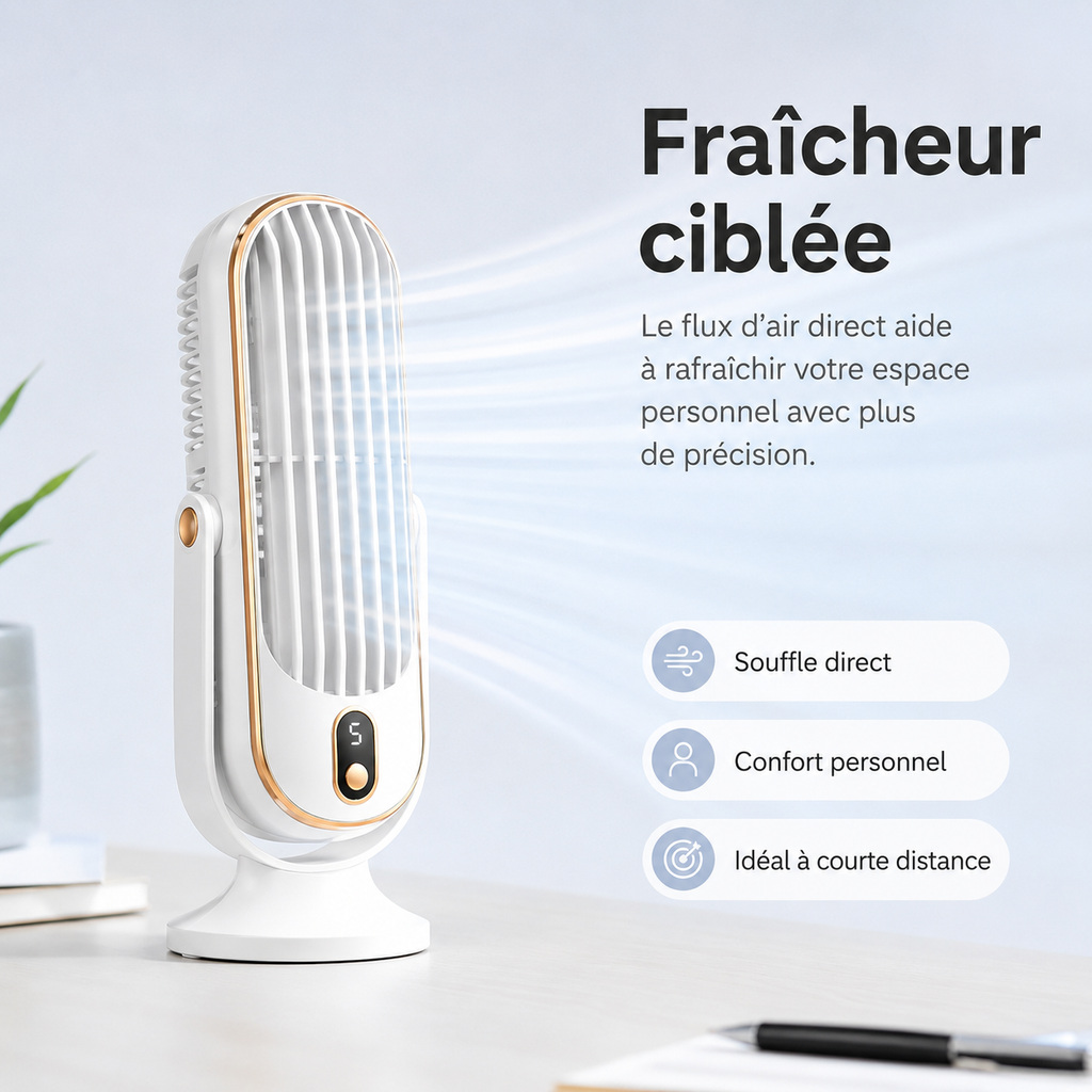 Ventilateur de Refroidissement AeroLux Elite | Double Moteur, Rotation à 720°, Rechargeable par USB & Ultra Silencieux pour un Confort Ultime Partout