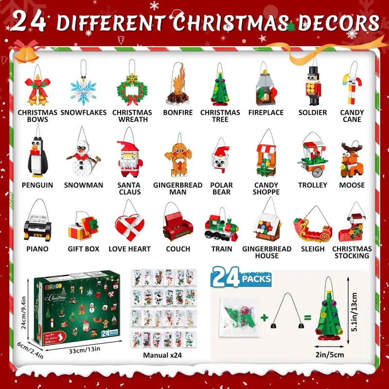 CraftVent | 24 Jours de Compte à Rebours de Noël Ornements Kit de Construction Calendrier de l'Avent