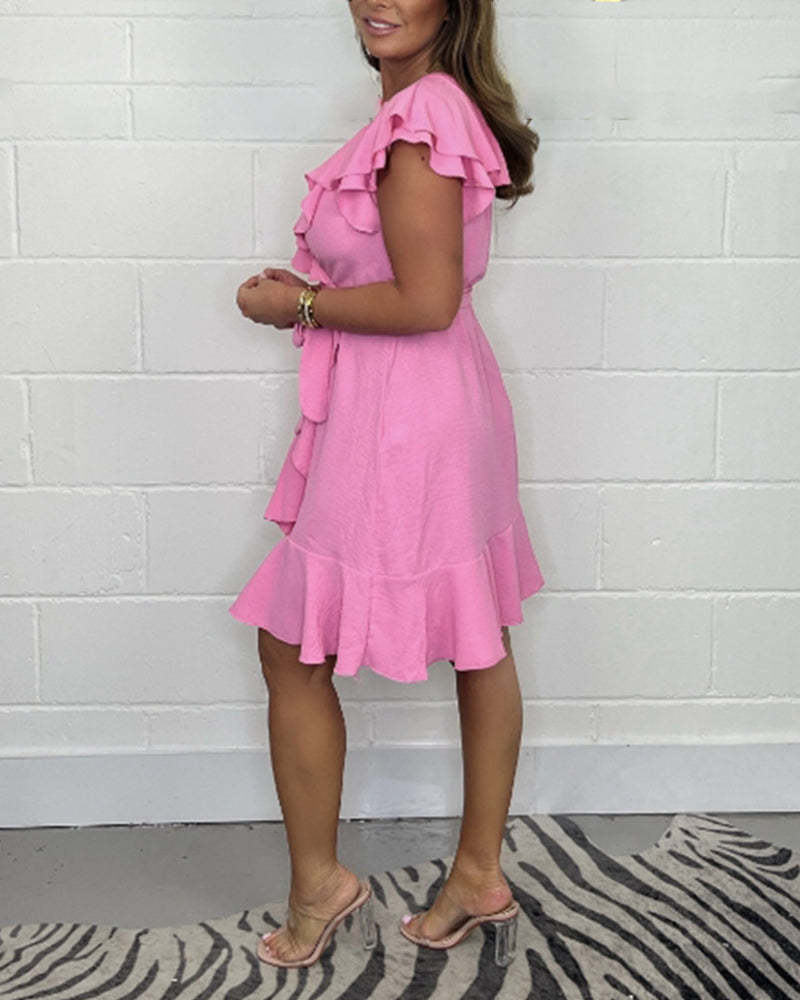 Priscilla™ | Robe d'été avec décolleté et volant en couleur unie