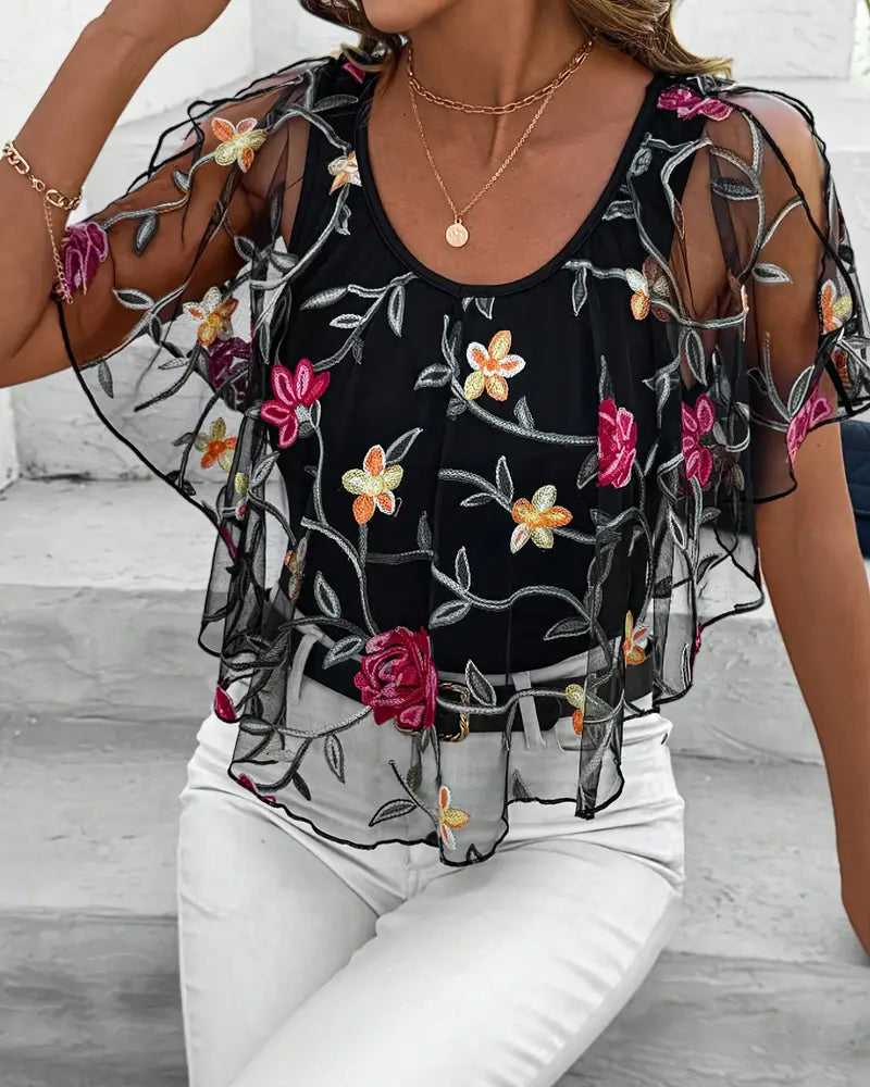 Adeline | blouse élégante en maille brodée lourde