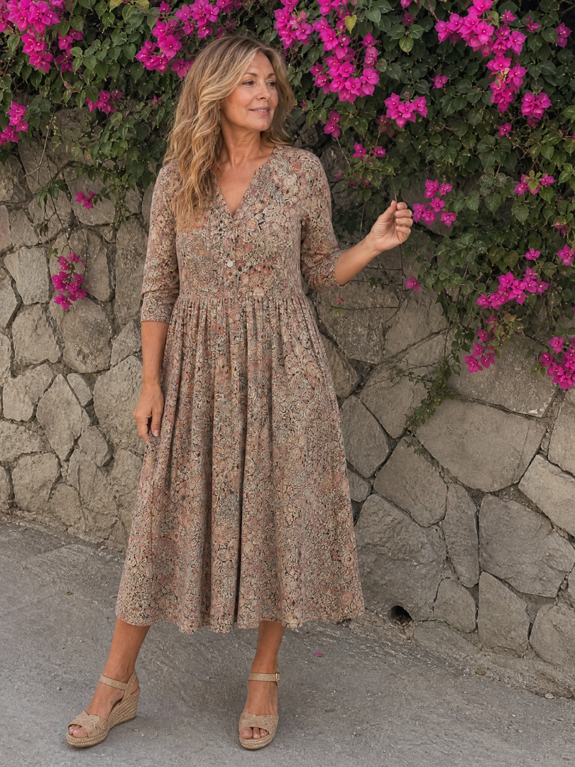 Picao | Robe Midi Vintage à Manches Trois Quarts