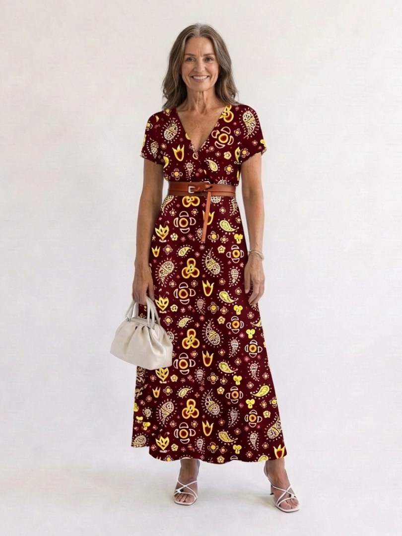 Lyra | Élégante Robe Midi à Fleurs avec Décolleté en V