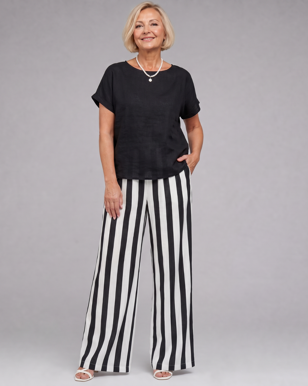 Miolna | Ensemble Haut en Mélange de Lin et Pantalons Amples Rayés