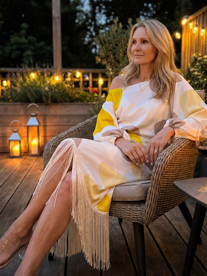 Koda | Robe Midi à Imprimé Abstrait avec Ourlet Frangé