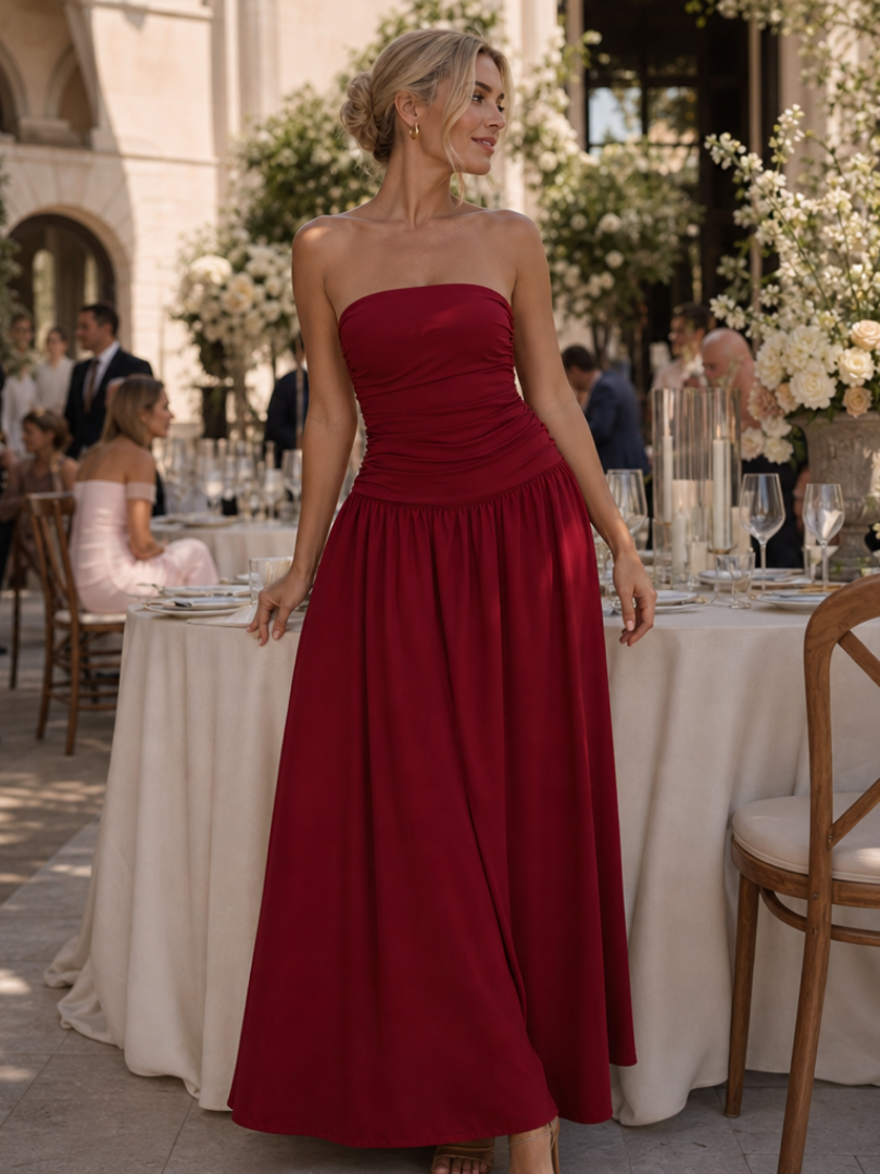 Zelene | Robe Midi à Bustier Froncé