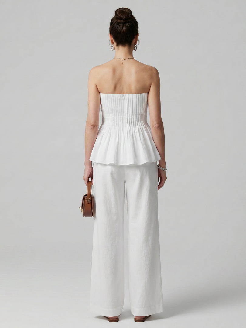 Rila | Ensemble Top Smocké Sans Manches et Pantalon Large