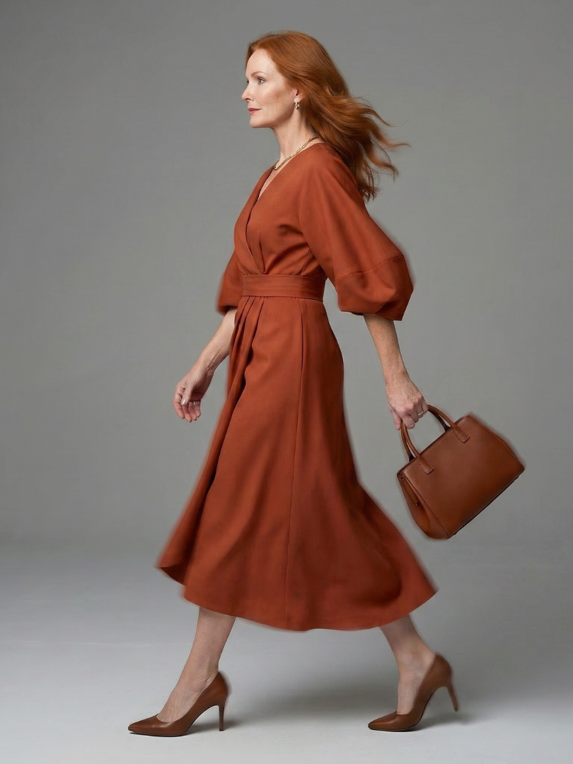 Beryl | Robe Midi à Panneau Taille Sculpté
