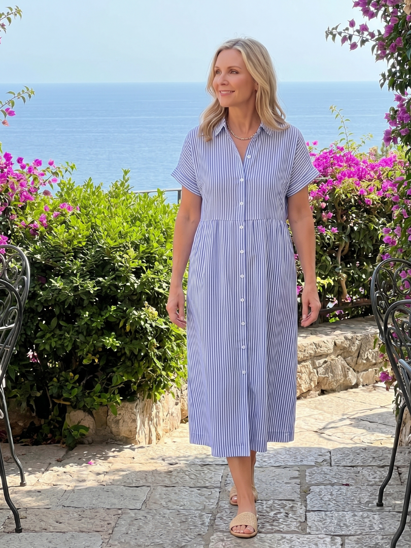 Rosamund | Robe midi à rayures à manches courtes