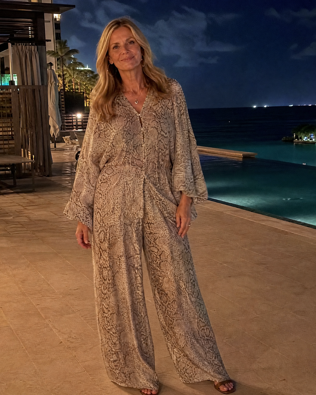 Esmoria | Blouse Drapée Imprimé Serpent Et Ensemble Pantalon Large