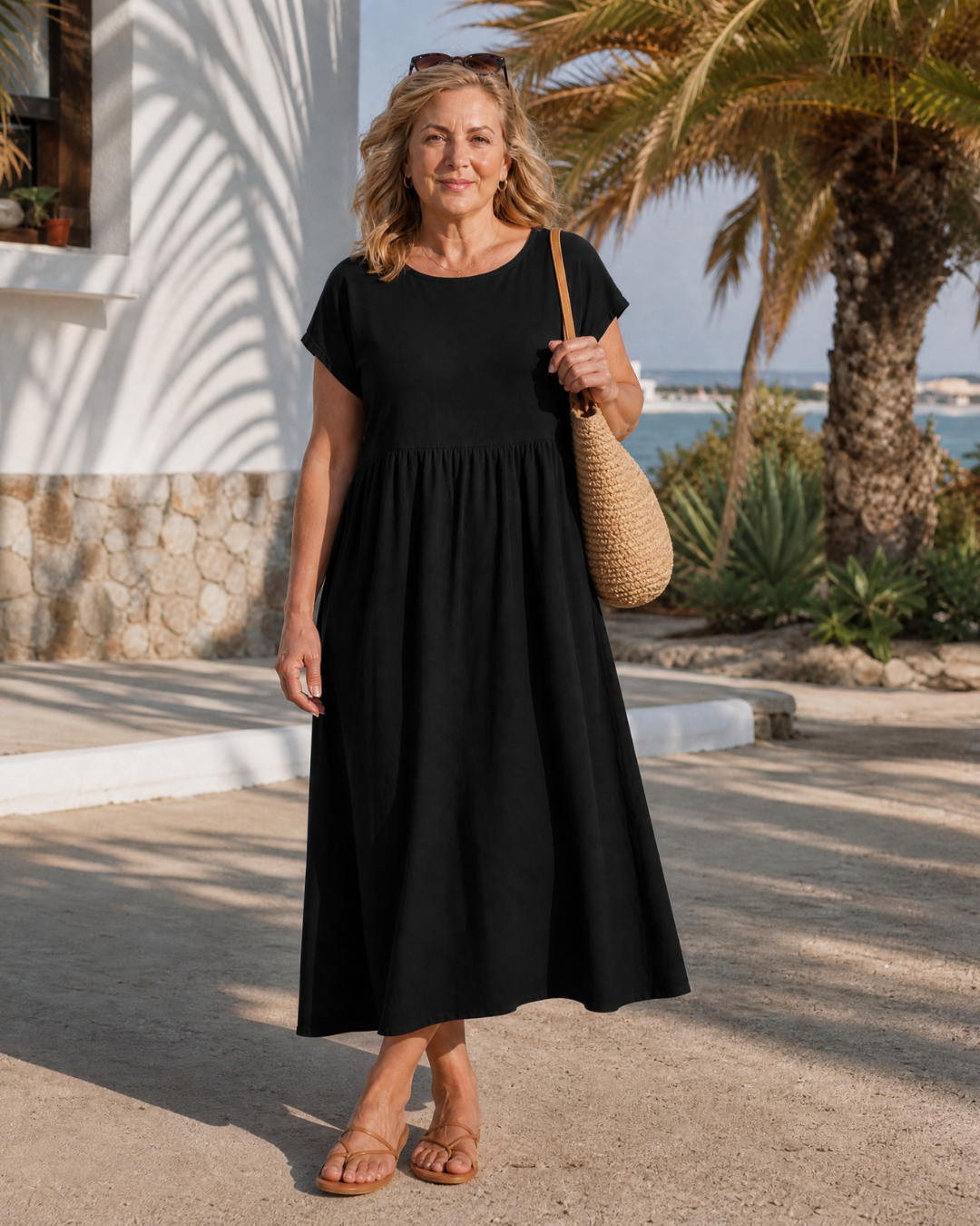 Awaline | Robe midi relaxée à manches courtes minimaliste
