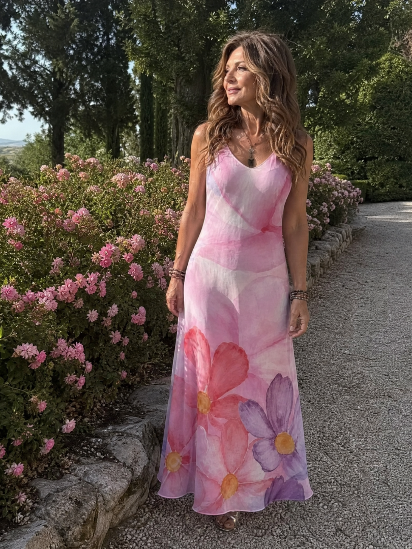Nemen | Robe Midi Évasée Sans Manches à Fleurs Aquarelle