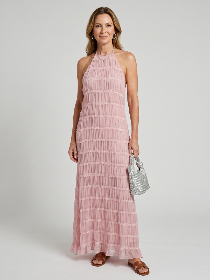 Jolene | Robe maxi ajustée à franges texturées