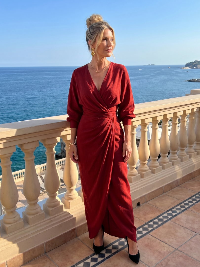 Fable | Robe Midi à Manches Longues avec Enveloppement