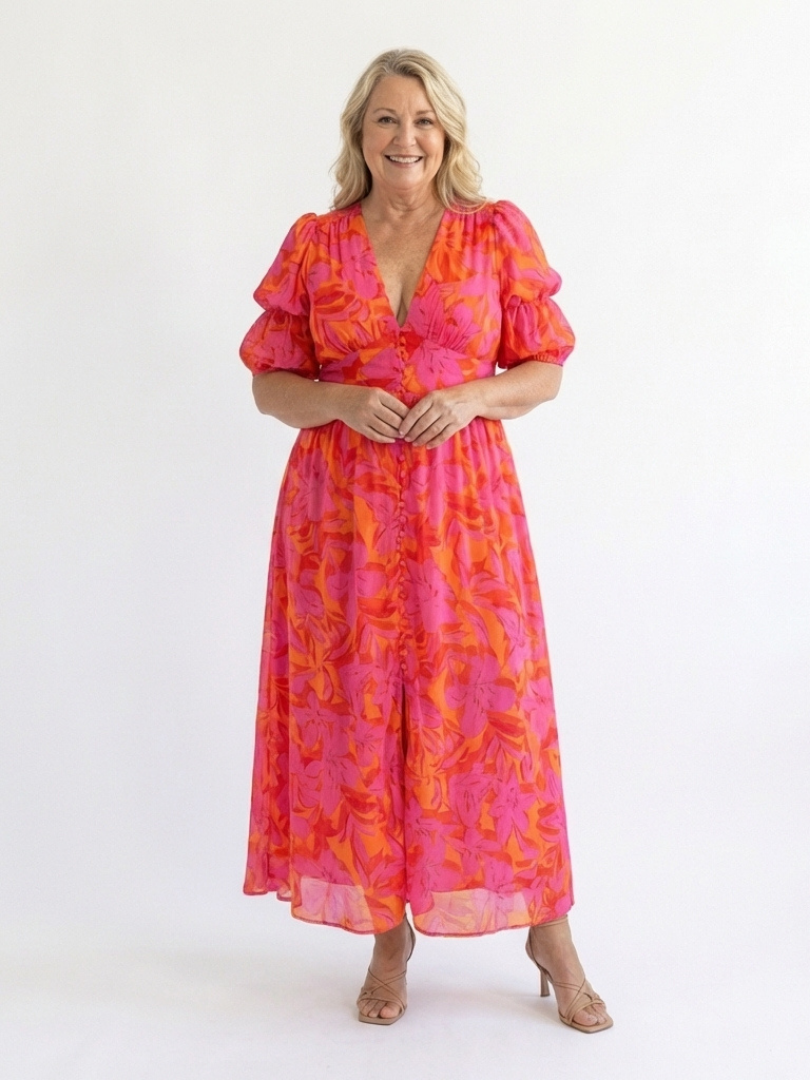 Willow | Robe Midi à Manches Bouffantes Fleurie en V