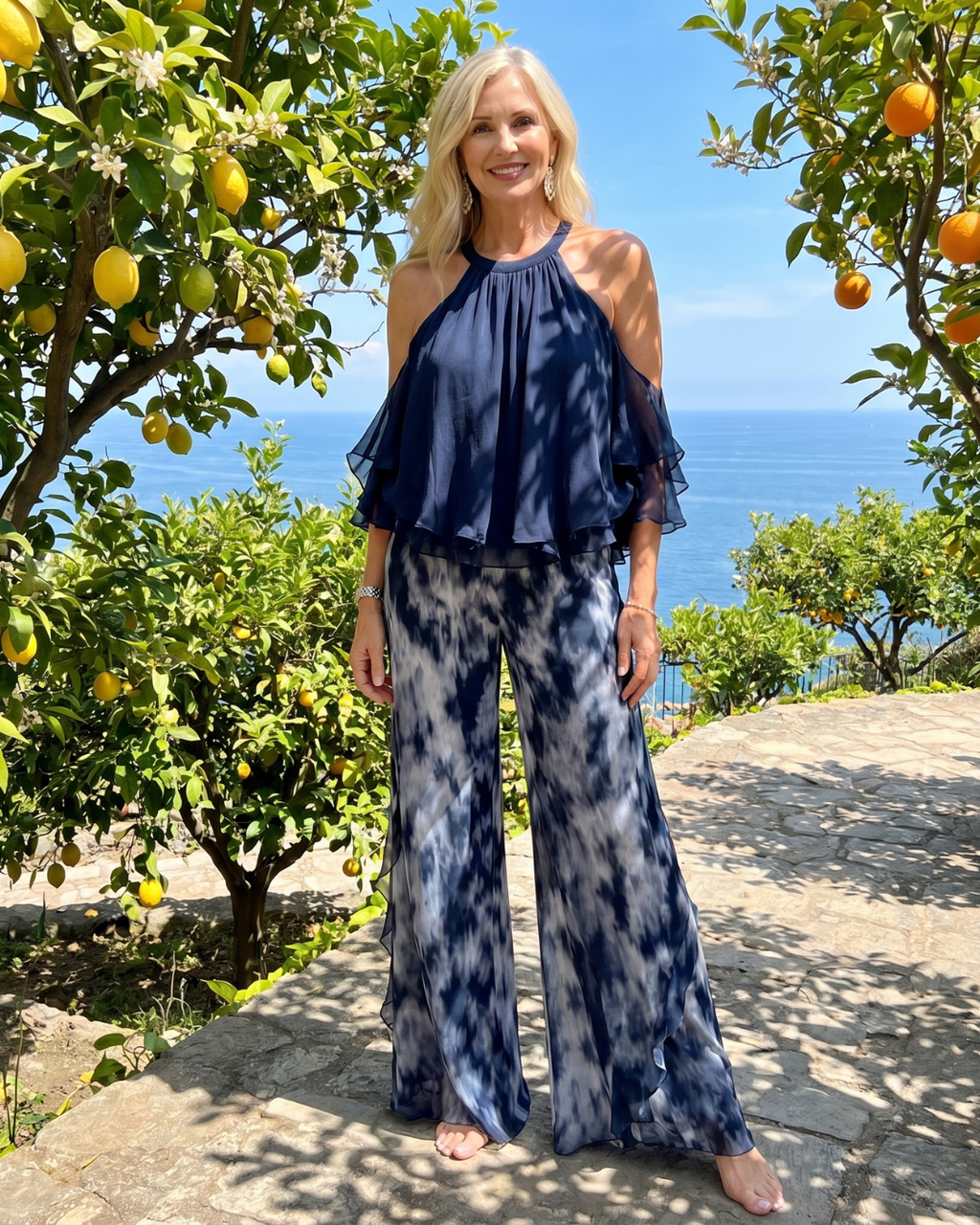Xylara | Ensemble large à encolure halter imprimé à couches