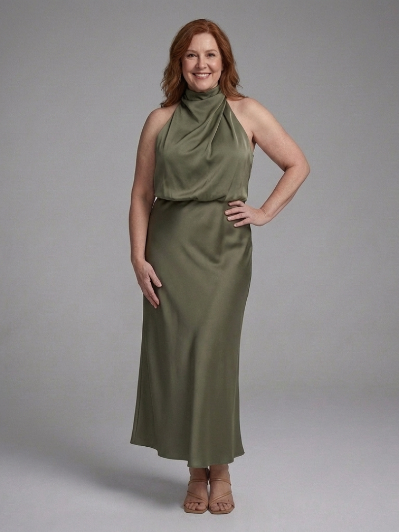 Rivelle | Robe Midi Drapée à Encolure Halter