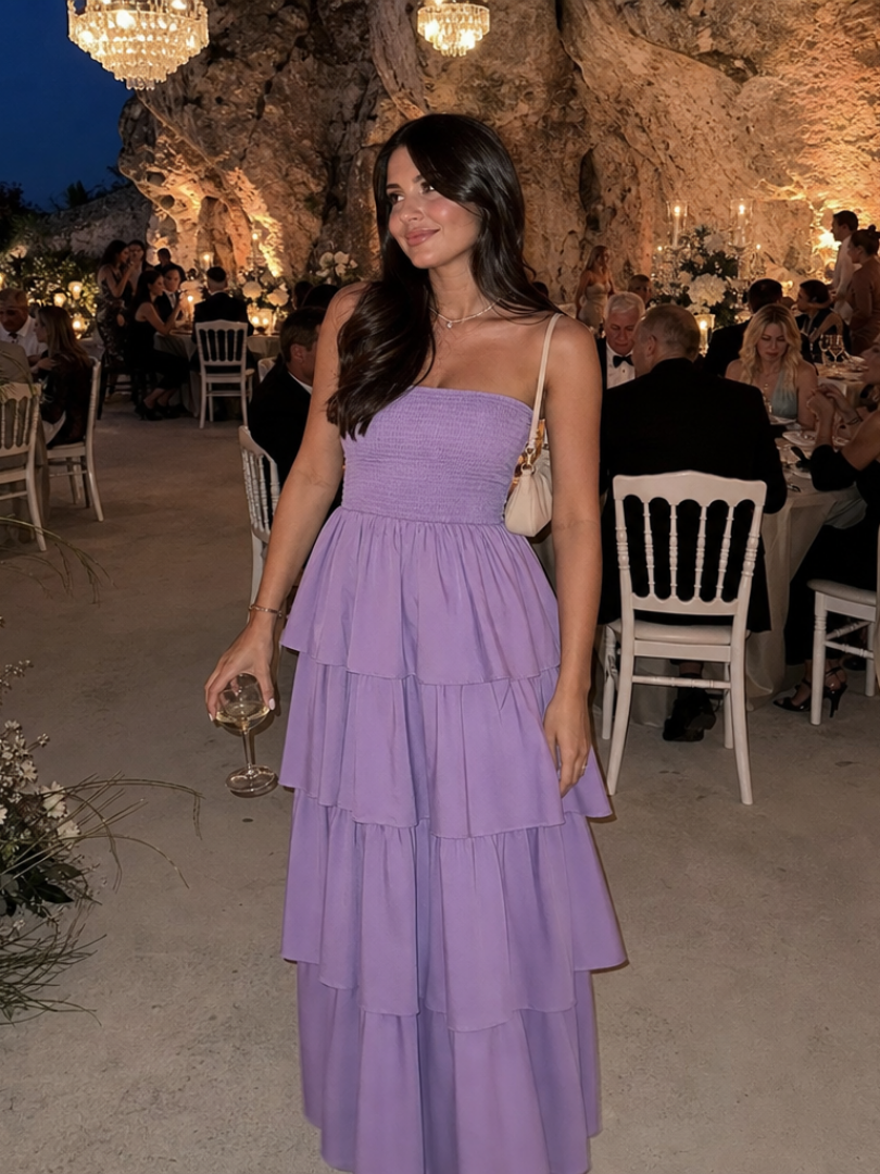 Gemma | Robe Midi à Corsage Froncé Sans Bretelles