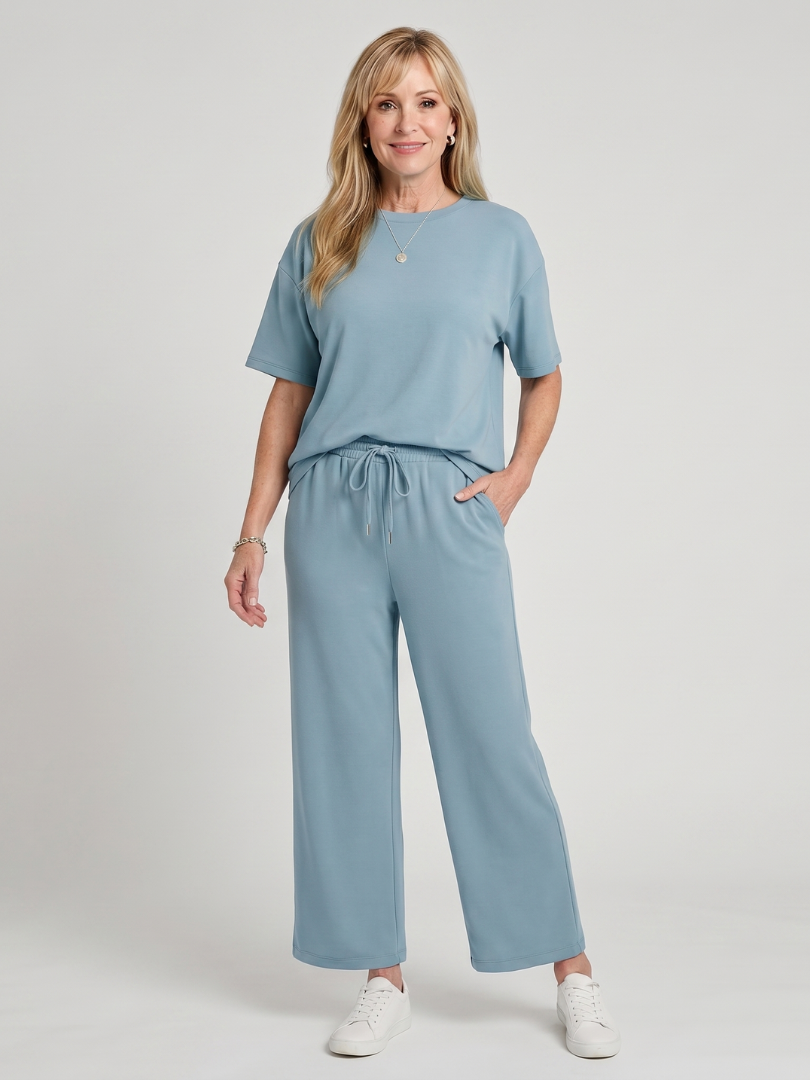 Wihel | Ensemble de pantalons à jambes droites et taille à cordon avec manches courtes