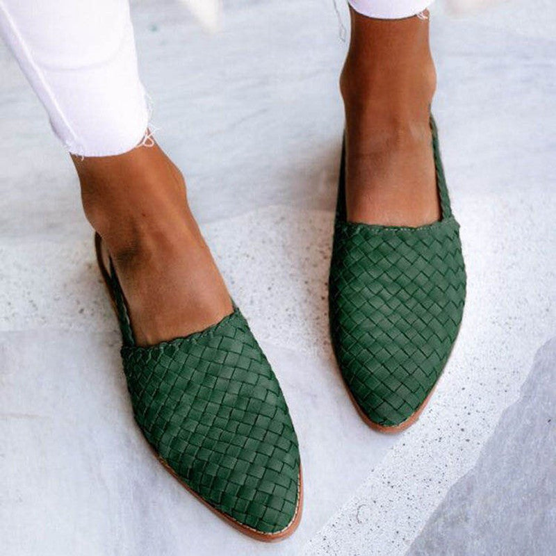 Chaussures Slingback en Cuir Tressé avec Talon Plat et Bride Arrière pour Femme