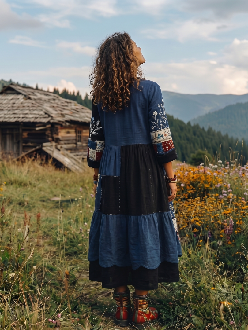 Alix | Robe midi à manches longues avec panneaux brodés