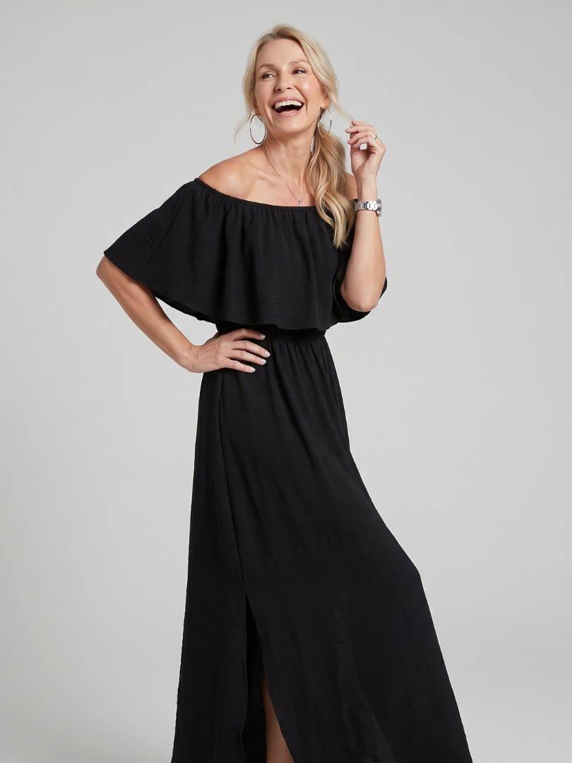 Elowira | Robe midi à imprimé floral doux et épaules dénudées
