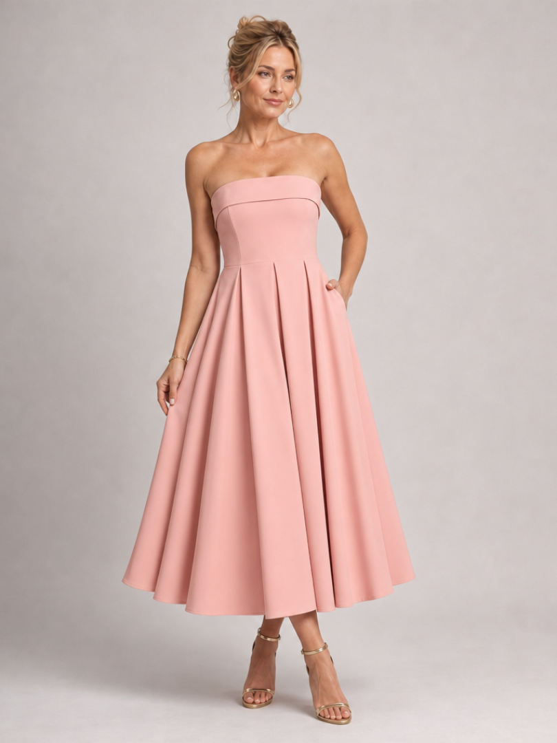 Elove | Robe Midi à Corsage Structuré Sans Bretelles