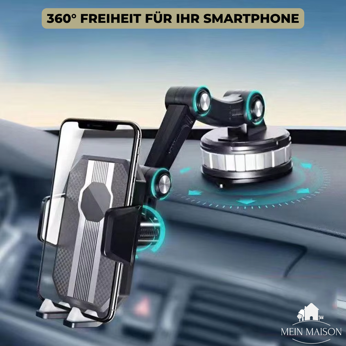 Support Auto GripTech avec Ventouse Puissante et Rotation à 360°