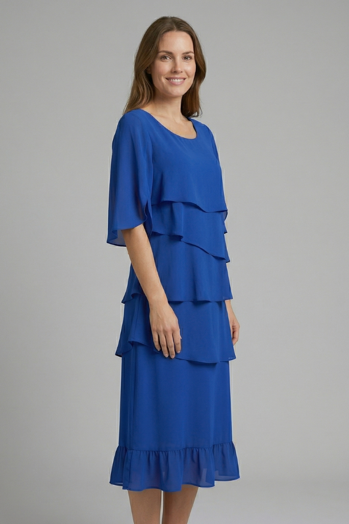 Robe Midi Femme avec Manches Fendues et Détails Volants