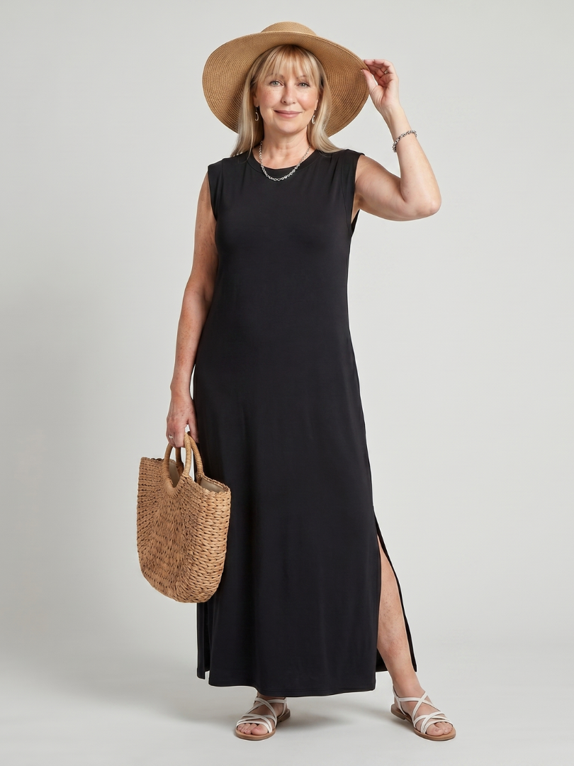 Harlow | Robe Midi à Silhouette Droite et Col Ras du Cou