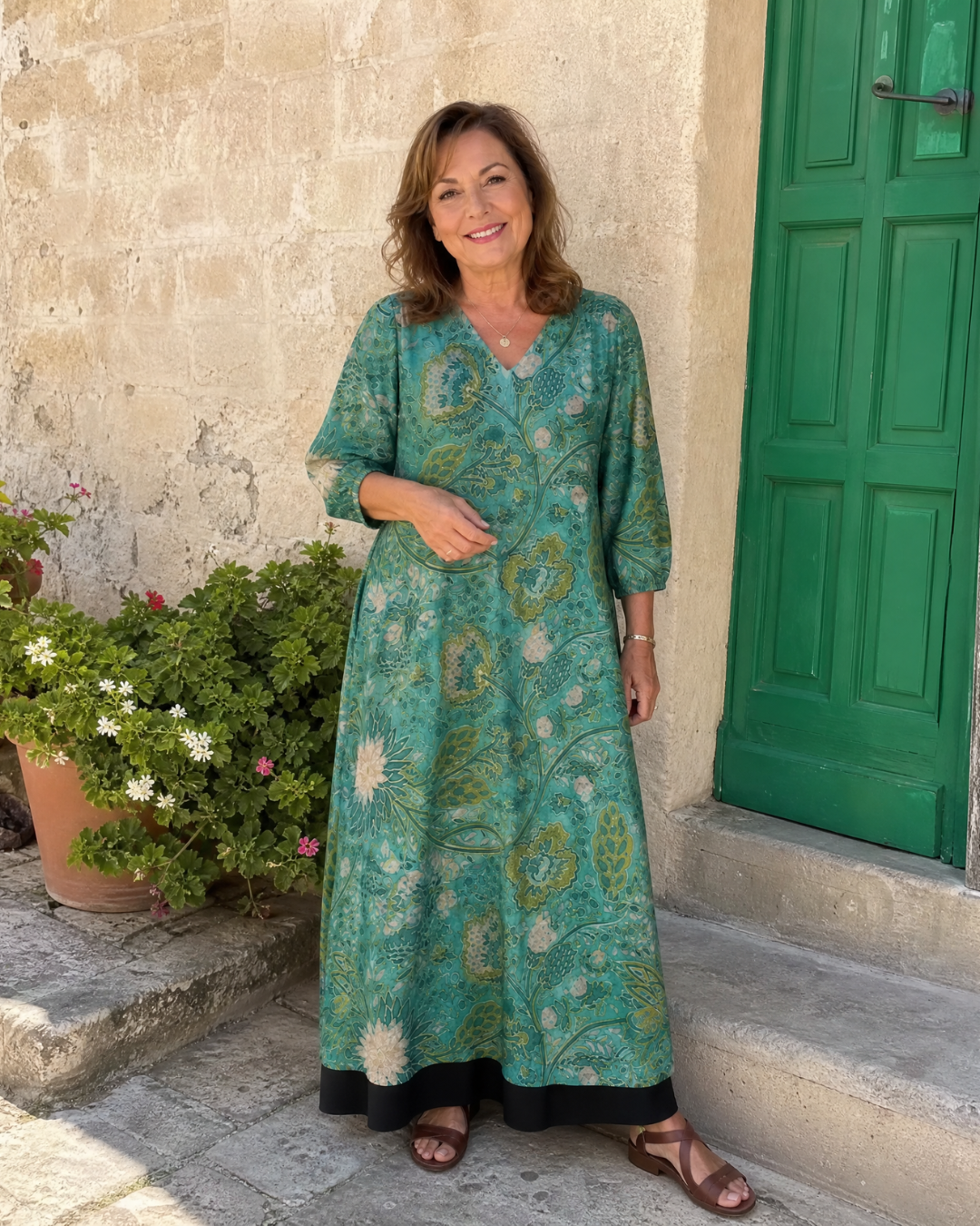 Siseman | Robe Midi Relaxed à Imprimé Vigne Botanique
