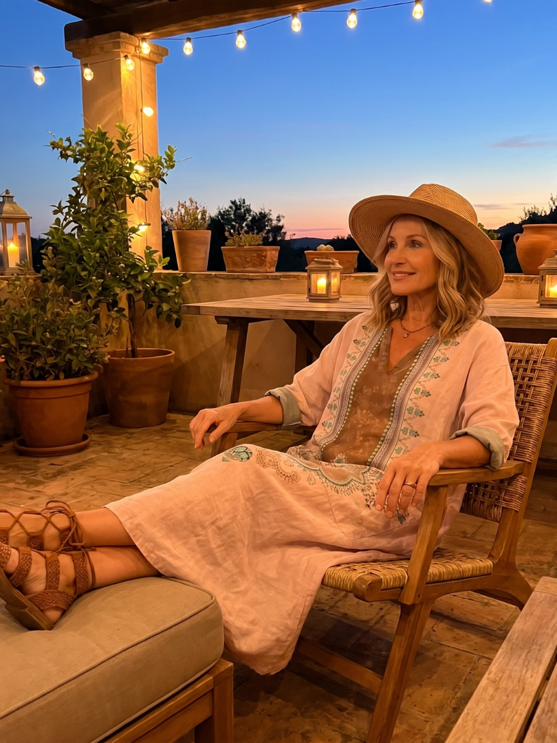 Kenza | Robe Midi Détente avec Panneaux Brodés et Poches