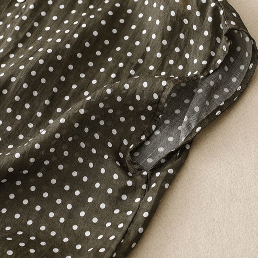 Chemise en Coton et Lin à Manches Courtes avec Imprimé à Pois pour Femme