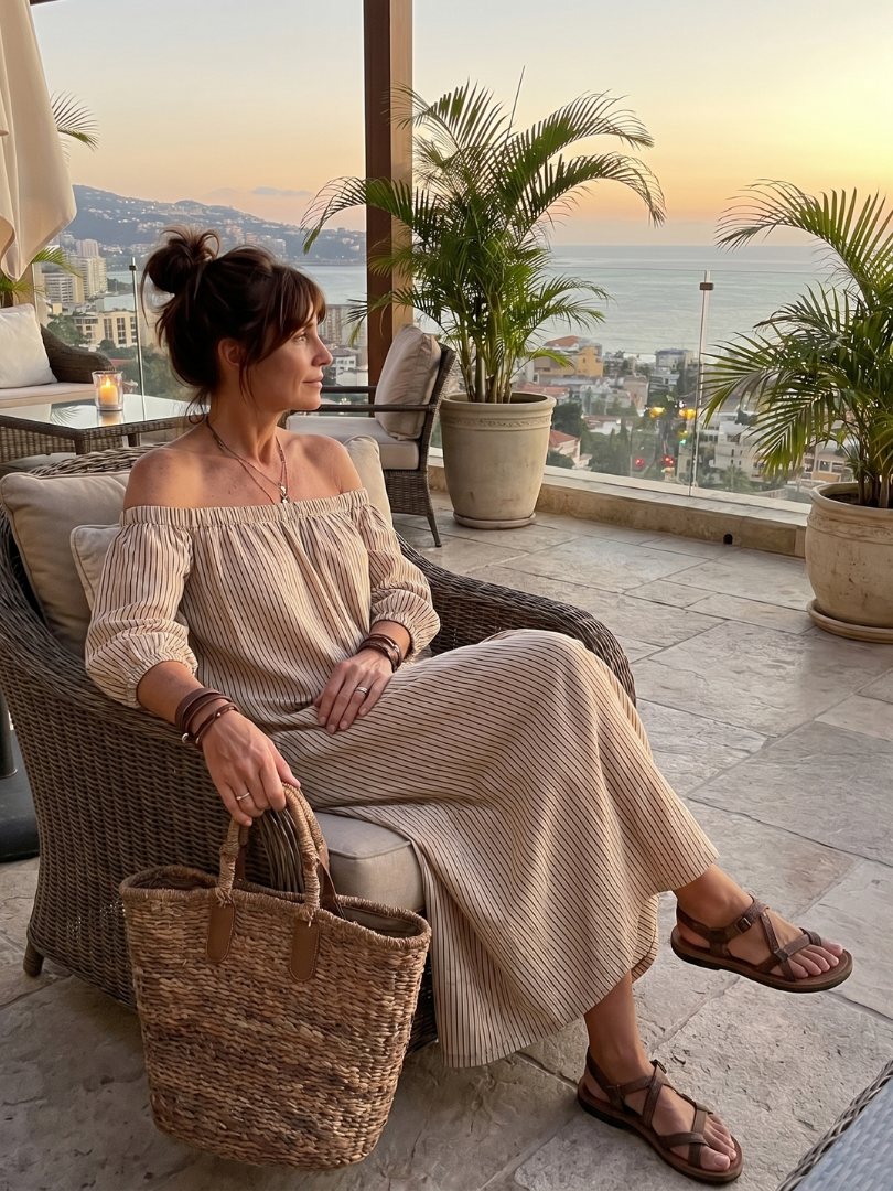Euphemia | Robe Maxi Off Shoulder à Motif Rayé