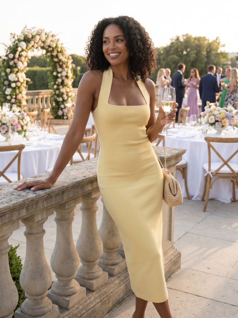Sabre | Robe Midi Silhouette Ajustée à Col Halter