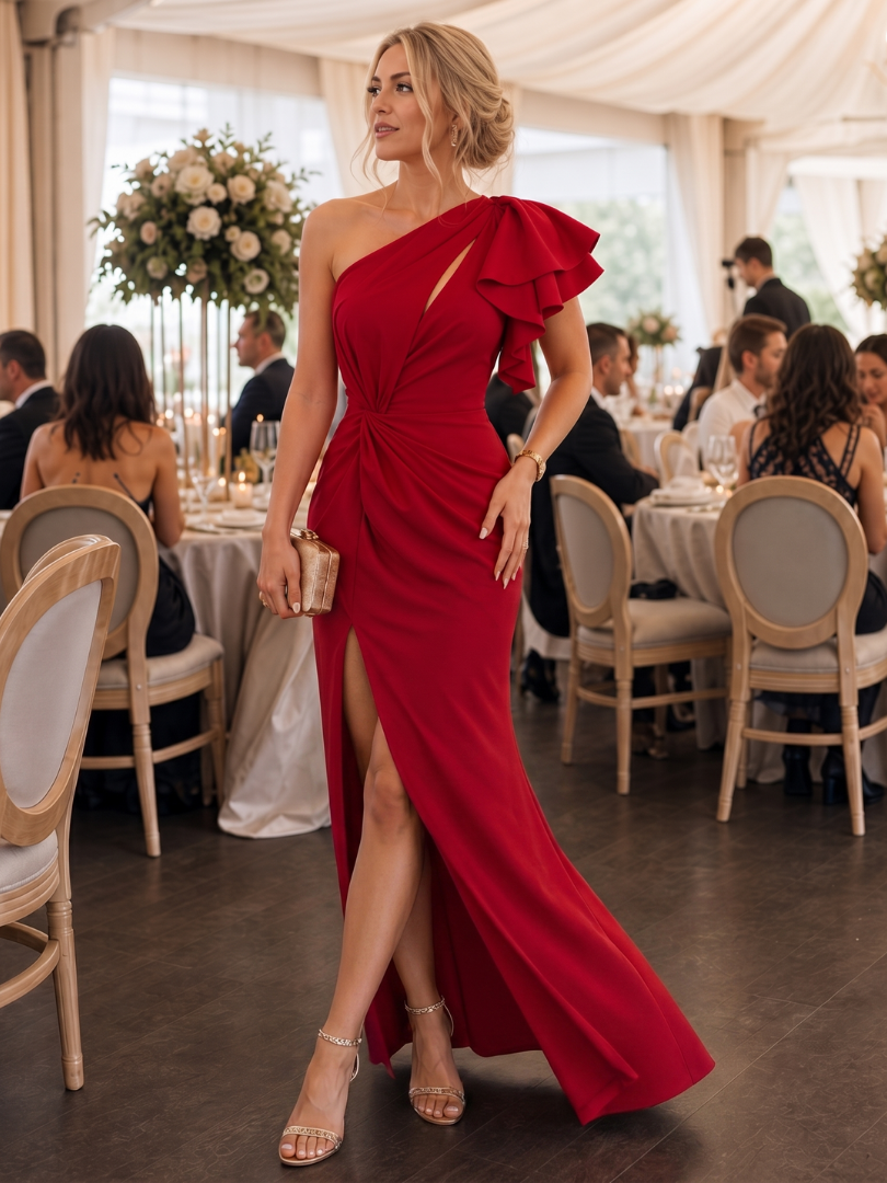 Aurette | Robe Midi à Buste Drapé Une Épaule