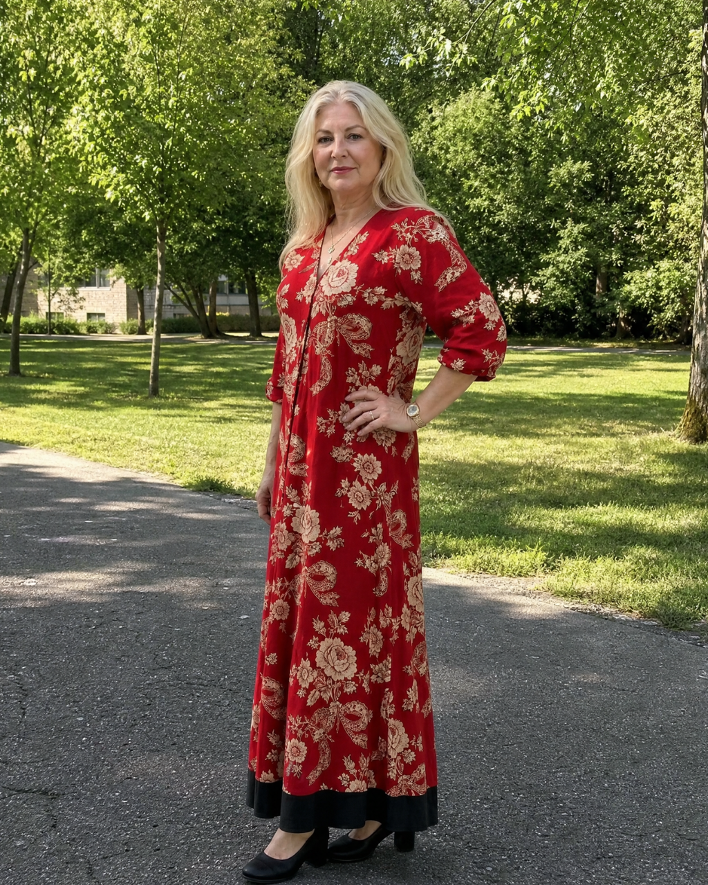 Thopal | Robe Midi Relaxée à V Col en Fleurs Vintage